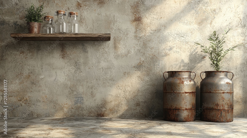 Elegant wall display featuring two stylish vases and a minimalist shelf with decorative accents Elegant wall display featuring two stylish vases and a minimalist shelf with decorative accents