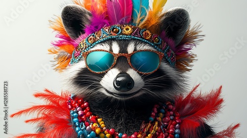 Festive raccoon celebration studio animal portrait colorful close-up