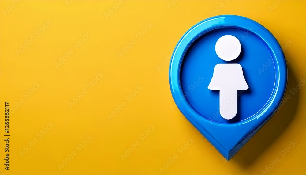a location icon with a woman symbol in the center, representing a female figure, stands against a yellow backdrop. This image symbolizes direction and finding a specific location related to women