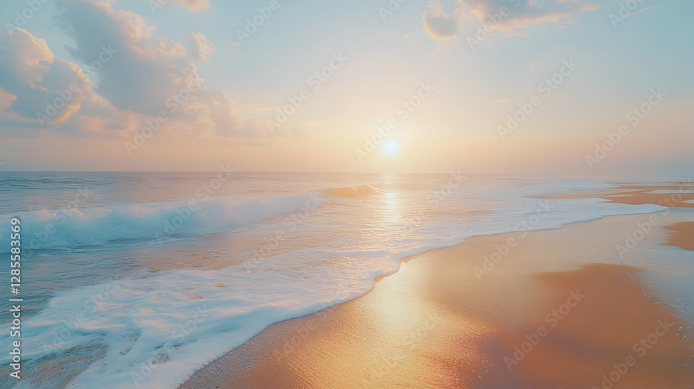 Fototapeta premium Golden Sunset Beach Waves