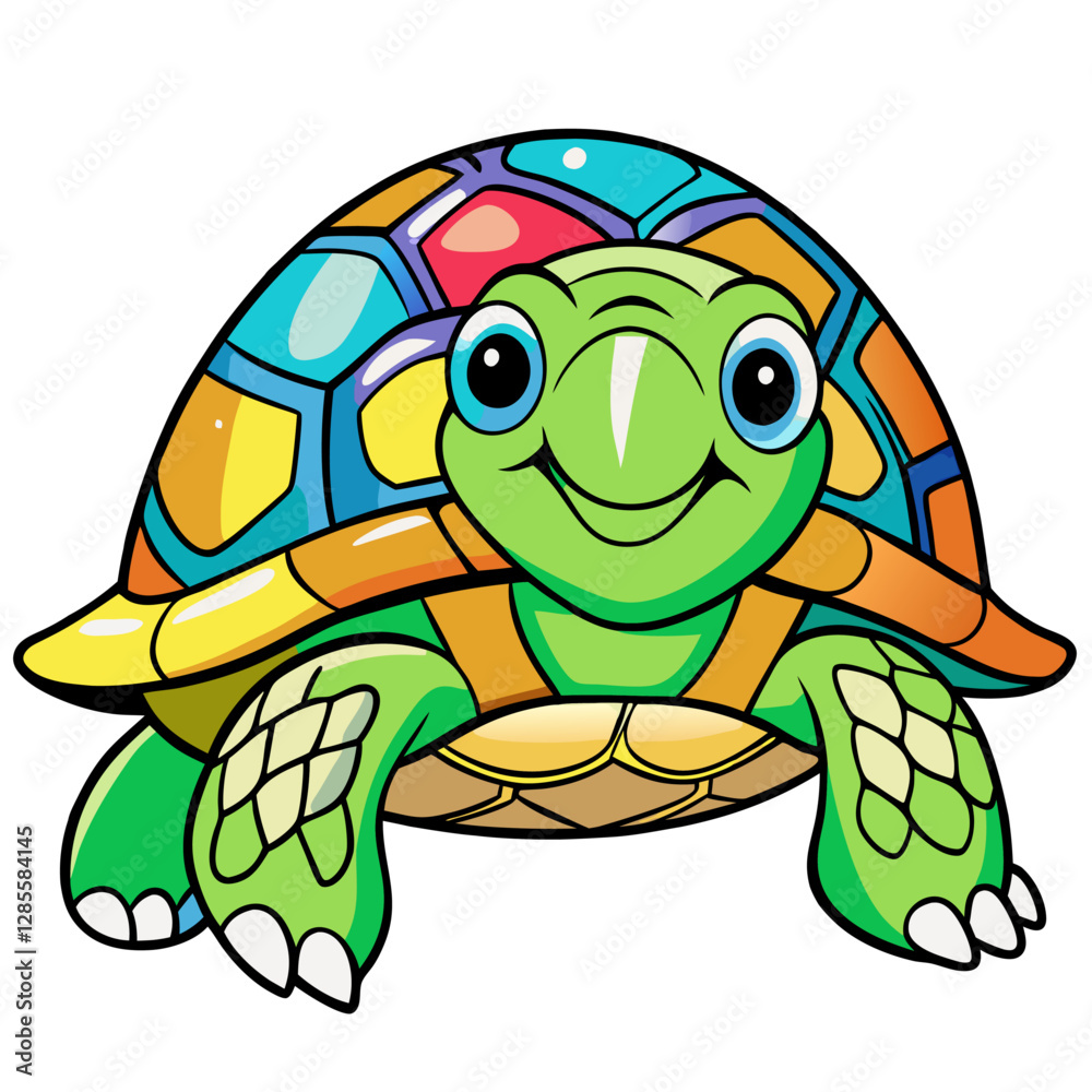 Fototapeta premium A Colorful Cartoon Turtle with a Happy Expression and Bright Shell