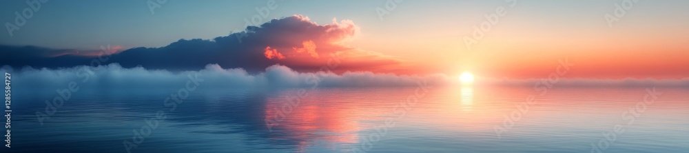 Obraz premium Vibrant Sunrise Lighting Up Calm Ocean Waters with Soft Cloud Formations. Generative AI
