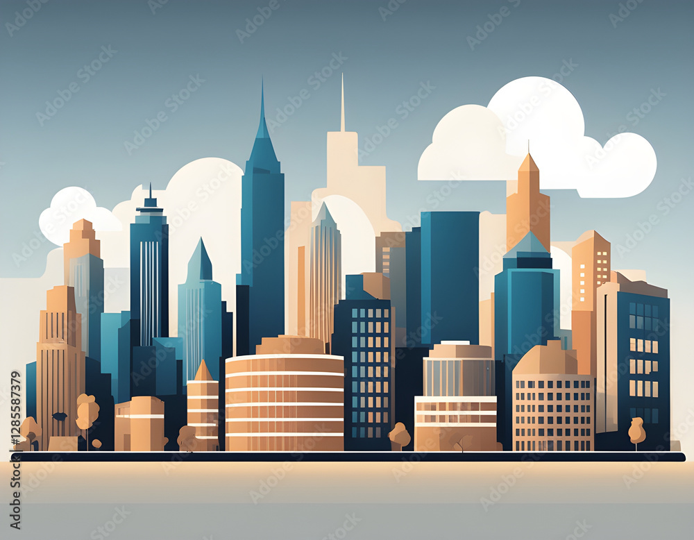 Obraz premium modern flat city building silhouette illustration Free Vector background.