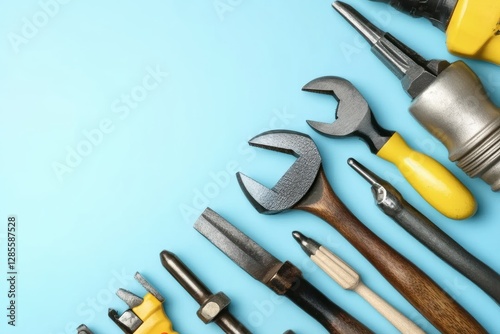 Wallpaper Mural Essential hand tools arrangement for diy projects workshop image minimalist top-view craftsmanship Torontodigital.ca