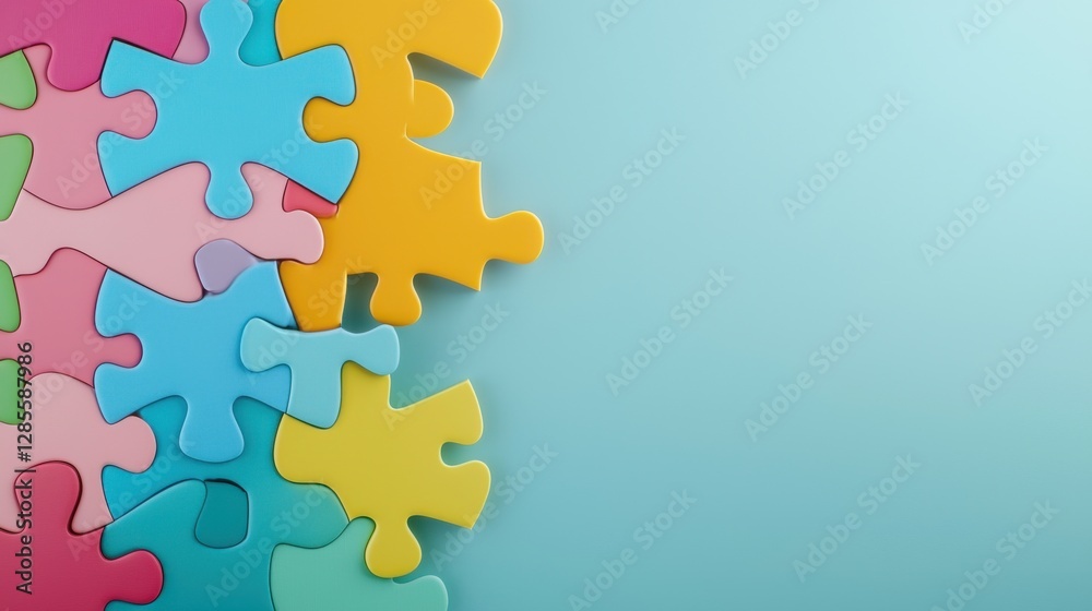 Vibrant Jigsaw Puzzle Pieces Arranged in a Creative Abstract Pattern Symbolizing Problem Solving Innovation and Potential Conceptual Background for Education Strategy and Teamwork Vibrant Jigsaw Puzzle Pieces Arranged in a Creative Abstract Pattern Symbolizing Problem Solving Innovation and Potential Conceptual Background for Education Strategy and Teamwork