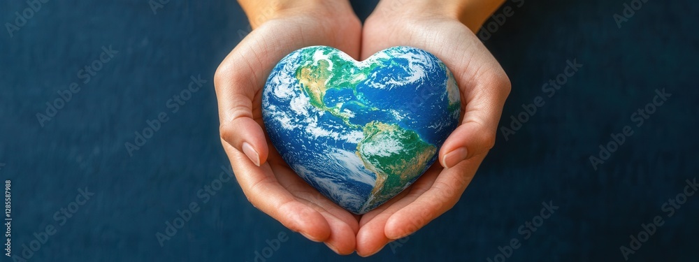 Hands Holding Heart-Shaped Earth Concept for Love and Care of Planet and Environment Awareness
