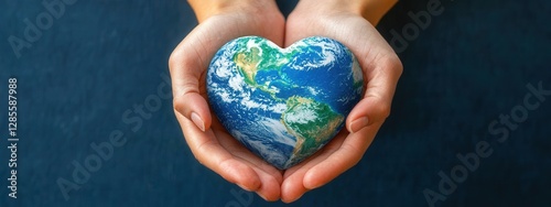 Obraz na płótnie Hands Holding Heart-Shaped Earth Concept for Love and Care of Planet and Environment Awareness w salonie