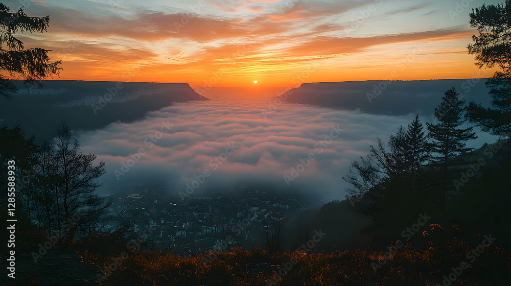 Fototapeta premium Mountain Sunrise Valley Mist