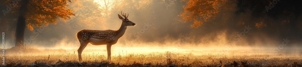 Fototapeta premium Fallow Deer in the Autumn Sunlight at Sunrise. Generative AI