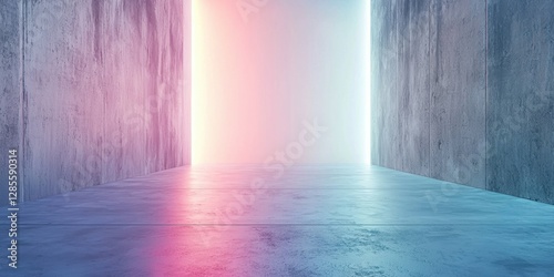 Abstract empty concrete room with colorful neon lighting