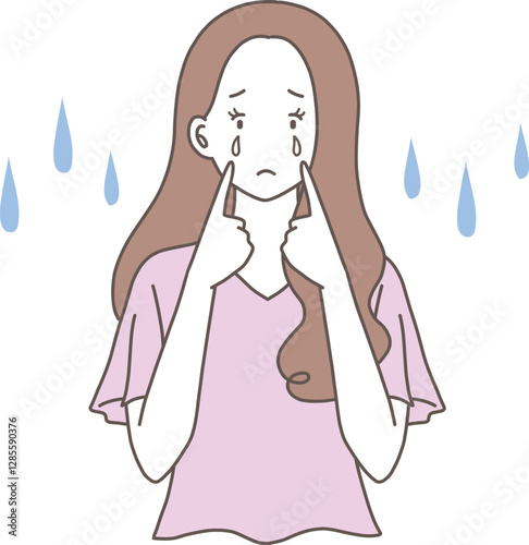 悲しくて涙を流す女性のイラスト素材