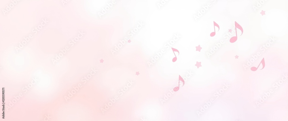 Pastel pink background with delicate musical notes and star accents floating gracefully across the frame. Pastel pink background with delicate musical notes and star accents floating gracefully across the frame.