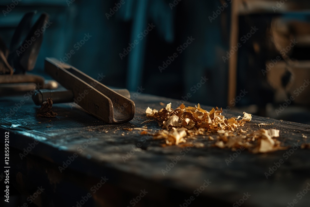Woodworking action artisan crafting workshop image dimly lit environment close-up viewpoint craftsmanship concept Woodworking action artisan crafting workshop image dimly lit environment close-up viewpoint craftsmanship concept