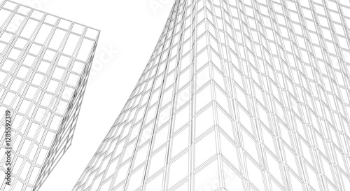 Modern Glass Facade Skyscrapers. Minimalist Architectural Urban Skyline with Contemporary Buildings