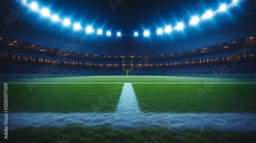 Night Football Stadium Field Ready For Game