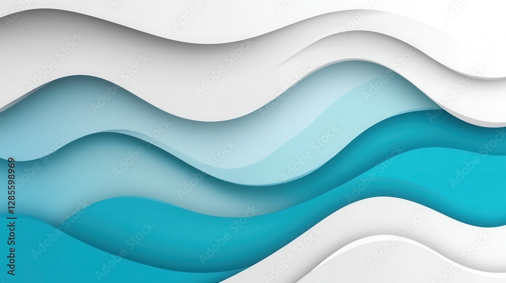 Fototapeta premium Abstract Waves in Light Blue and White Colors with Smooth Curves and Layered Design Elements