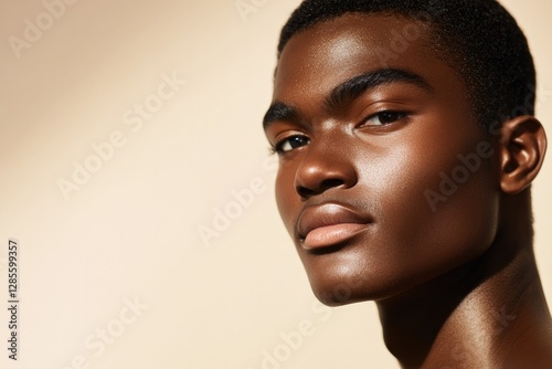 Striking portrait showcasing smooth skin and confident expressio