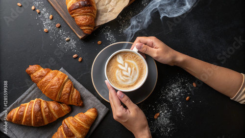The hands holding the cup suggest comfort and enjoyment.