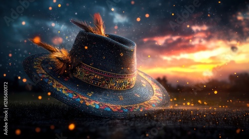 Vibrant Peruvian National Chullo Hat Watercolor Illustration photo