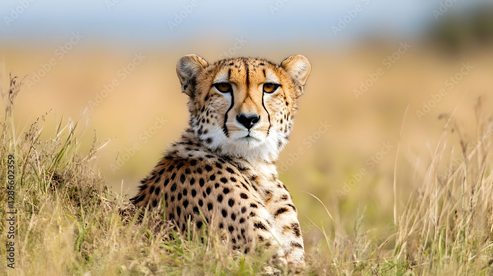 Majestic Cheetah Resting in African Savannah Golden Grasslands : Generative AI Majestic Cheetah Resting in African Savannah Golden Grasslands : Generative AI