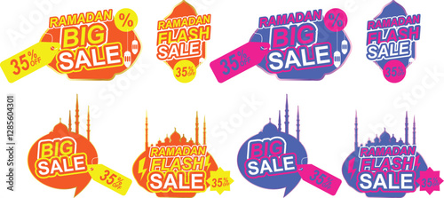 Tag sale label sale Ramadan element collection with editable text 35% and 70% for social media, advertising and promotions in the month of Ramadan and Eid