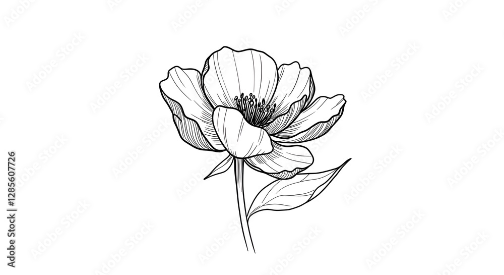 Obraz premium Elegant Line Art Flower Drawing Single Bloom Botanical Illustration
