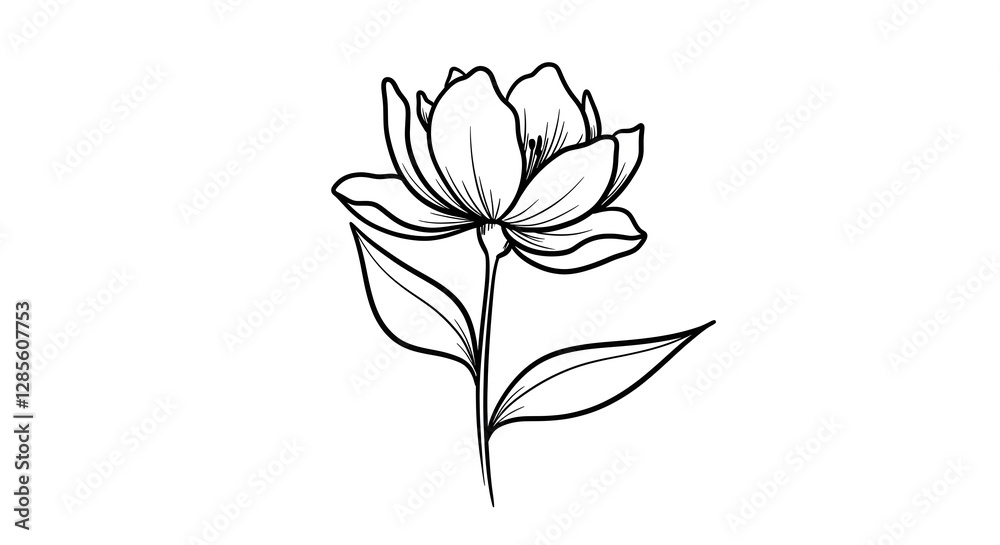 Obraz premium Elegant Black Line Art Single Tulip Flower Botanical Illustration