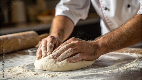A rustic baking scene with flour-dusted hands shaping dough, evoking warmth, craftsmanship, and homemade culinary traditions.
