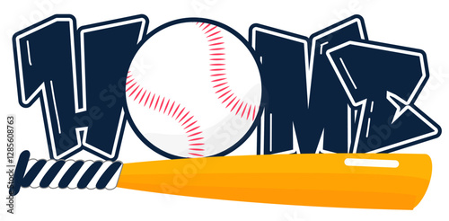 home - white and blue with baseball ball and bats, vector sport graphic for street art - typography graffiti lettering - art illustration - multicolor - written word - softball
