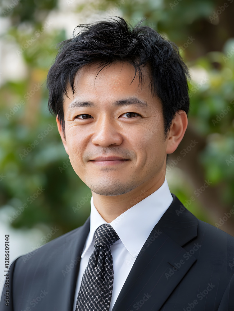 Confident Businessman Smiling in Nature Setting Formal Suit and Tie : Generative AI Confident Businessman Smiling in Nature Setting Formal Suit and Tie : Generative AI