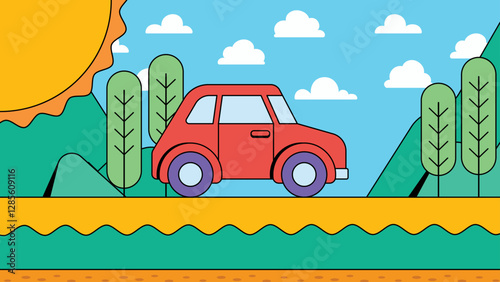 Car on a scenic road illustration