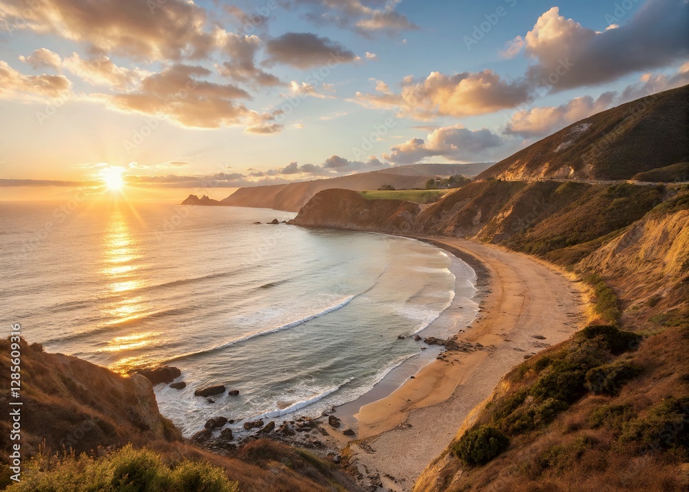 Naklejka premium sunrise over the river Over and reflected in Sea and Lake, landscape, travel, Sea tropical beach
