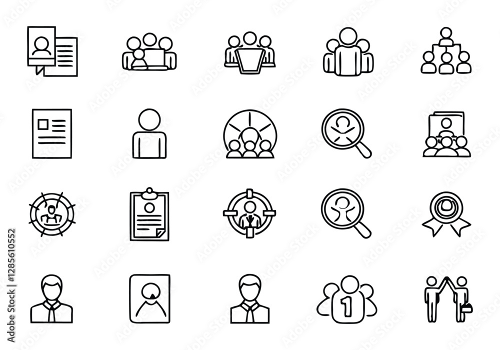 Employee Recruitment and Head Hunting Editable Stroke Outline Icons Set Employee Recruitment and Head Hunting Editable Stroke Outline Icons Set