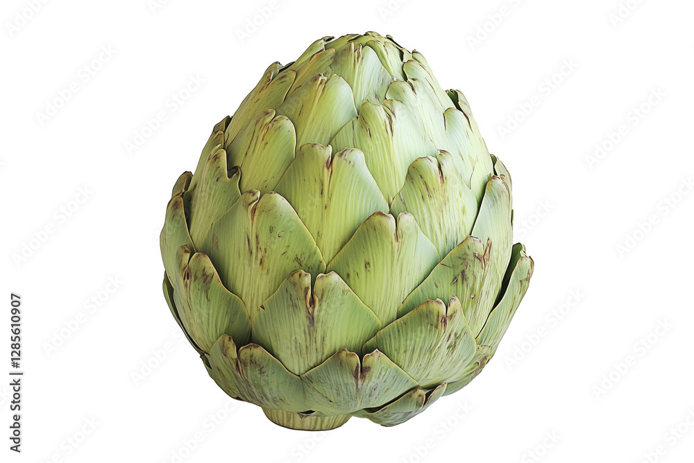 Fototapeta premium Single fresh green artichoke with detailed texture isolated on white transparent background. Concept of healthy eating, organic food, and vegetarian diet