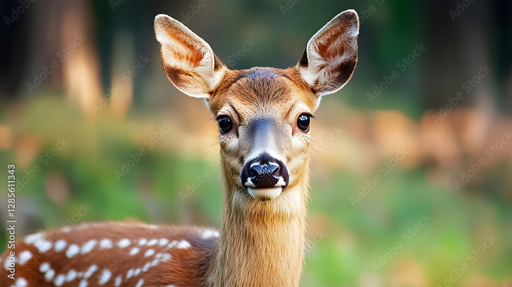 Obraz premium Closeup of young deer in lush forest setting during golden hour lighting : Generative AI