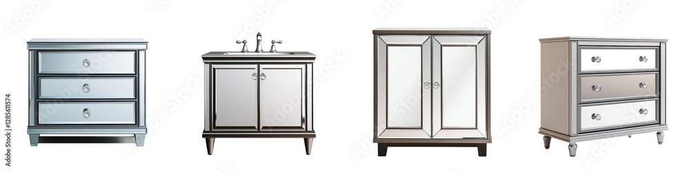 Assortment of elegant and modern home furniture pieces including a dresser nightstand cabinet vanity and mirror perfect for stylish bedroom or living room decor and organization Featuring a clean Assortment of elegant and modern home furniture pieces including a dresser nightstand cabinet vanity and mirror perfect for stylish bedroom or living room decor and organization Featuring a clean