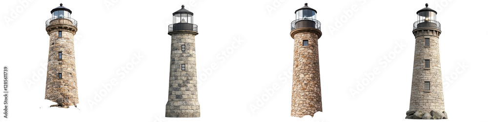 Classic coastal lighthouse standing tall and proud against a serene seascape backdrop Classic coastal lighthouse standing tall and proud against a serene seascape backdrop