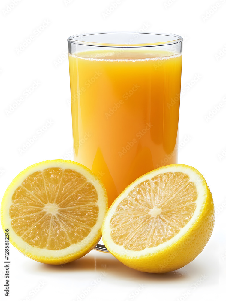 Refreshing Glass of Orange Juice with Fresh Lemon Halves : Generative AI Refreshing Glass of Orange Juice with Fresh Lemon Halves : Generative AI
