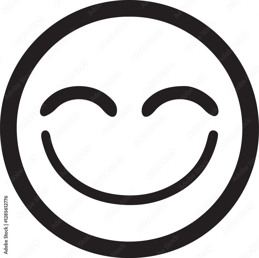 Illustration of a round face, both eyes closed, smiling mouth, expressing a happy smile Illustration of a round face, both eyes closed, smiling mouth, expressing a happy smile