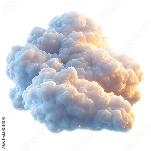 A Fluffy 3D Cartoon Cloud with Glowing Silver Lining Isolated on Transparent Background