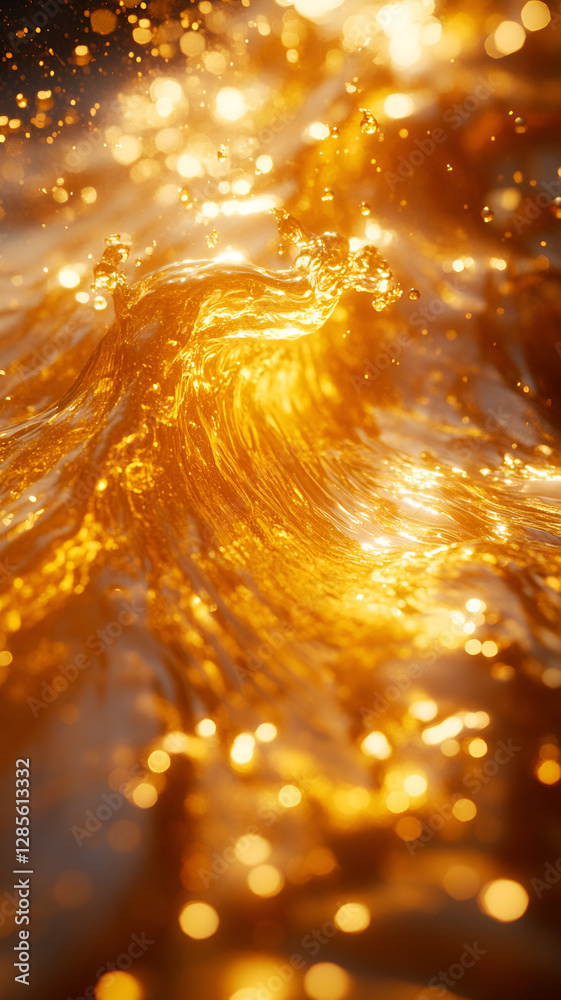 Naklejka premium Golden liquid splashes create dynamic motion and vibrant energy