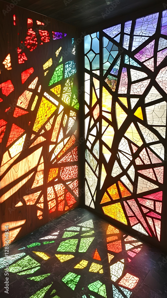 Fototapeta premium Colorful stained glass patterns in sunlight