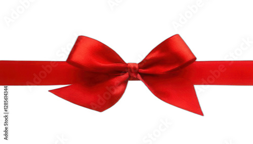 red ribbon bow floating isolated on transparent background cutout