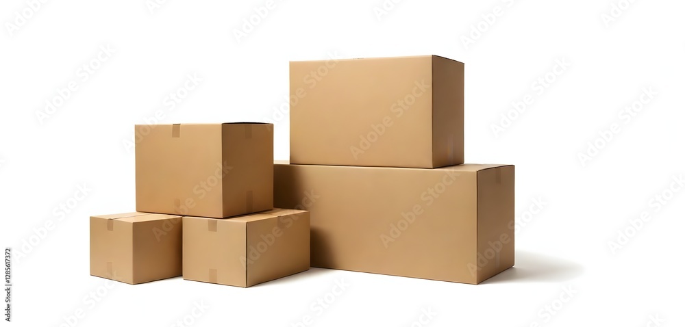 A group of cardboard boxes of various sizes on a plain background A group of cardboard boxes of various sizes on a plain background