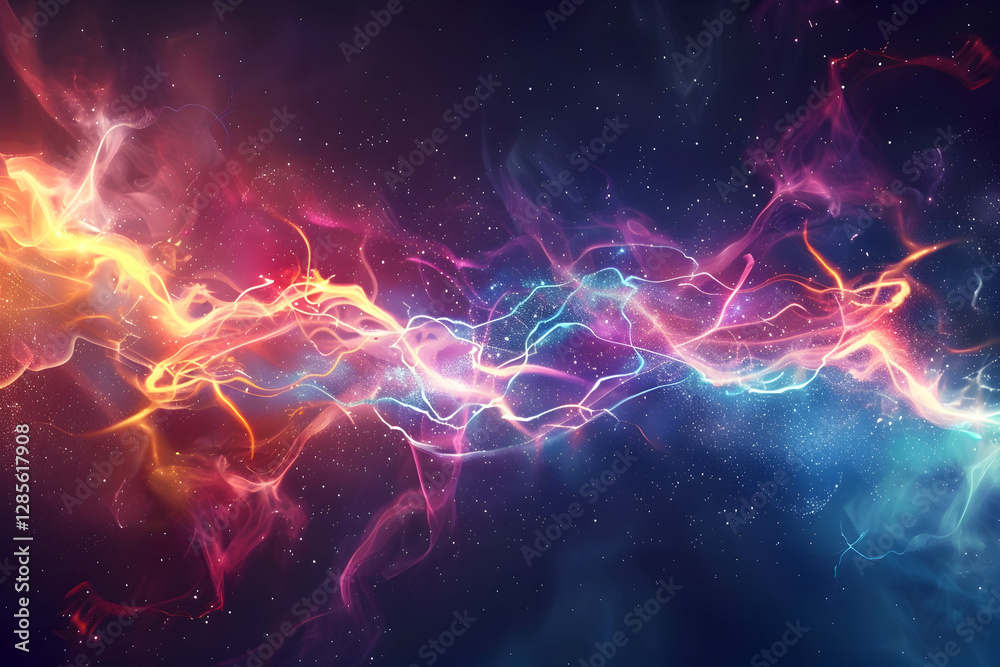 Abstract colorful wave of light and energy swirling through a dark cosmic background Abstract colorful wave of light and energy swirling through a dark cosmic background