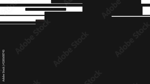 Animation of a transition effect where first a black square flashes, then the screen fills with dark stripes.