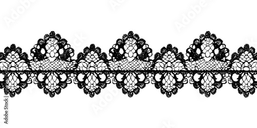 Intricate black lace border with floral motifs and symmetrical pattern