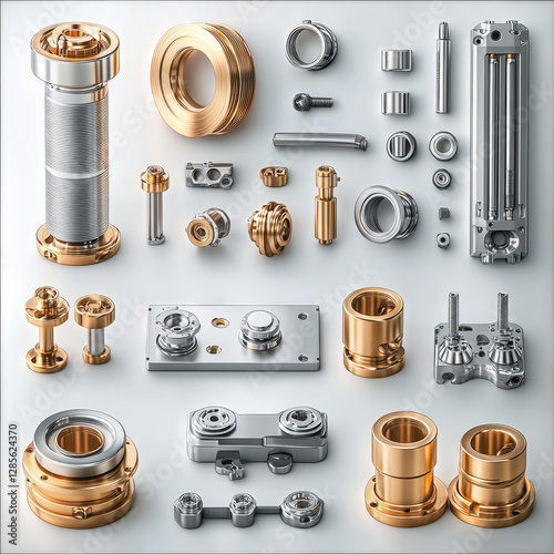 High quality CNC machined parts gold and silver, showcasing precision engineering and design. Ideal for industrial applications and manufacturing