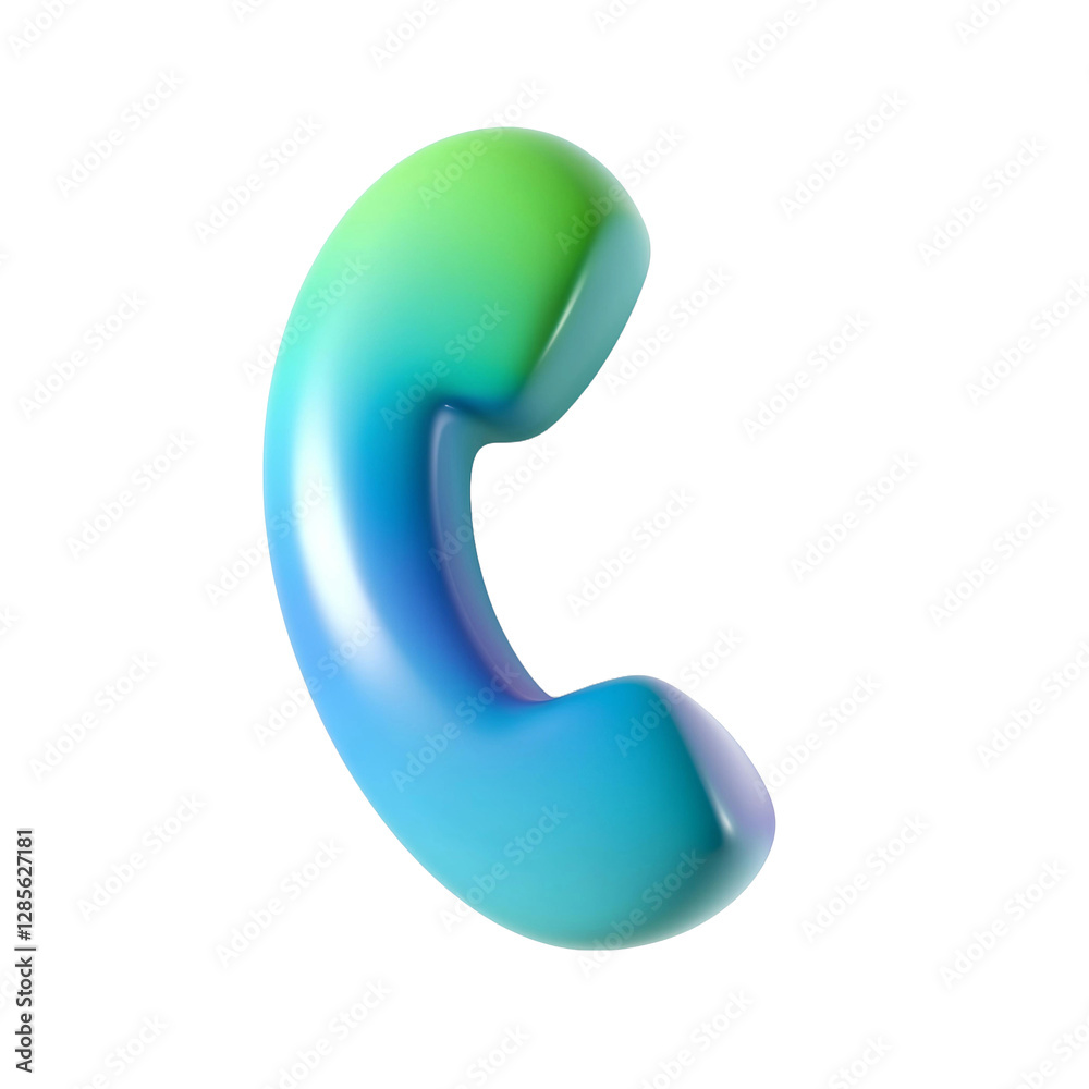 3D phone icon, green and blue tones, customer service, is sculpted in clay, Isolated on a transparent PNG background 3D phone icon, green and blue tones, customer service, is sculpted in clay, Isolated on a transparent PNG background