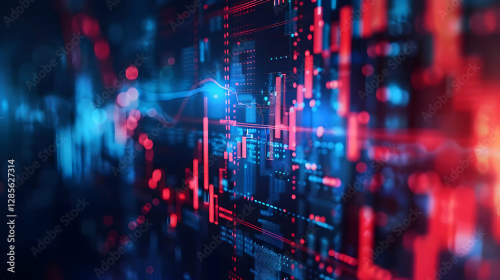 Obraz premium Abstract digital data visualization with vibrant blue and red lines representing analytics trends